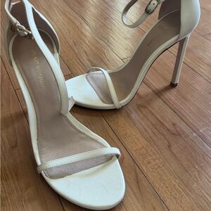 Stuart Weitzman Nudist 115 Ivory Single-Strap Stiletto Sandals